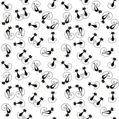 black cats seamless pattern on a white background