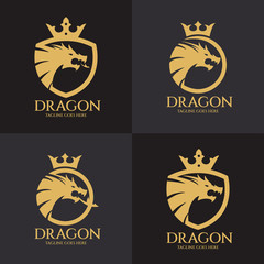 Dragon shield logo design template. Dragon head logo. Vector illustration