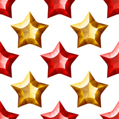 Diamonds Stars Seamless Pattern. Yellow and Red Fashion Background Elements. Luxury Abstract Geometric Texture. Design Template for Wallpaper, Wrapping, Fabric or Textile. Vector Illustration