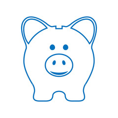 Icono plano hucha cerdito frontal azul en fondo blanco