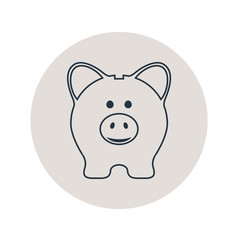 Icono plano hucha cerdito frontal en circulo gris