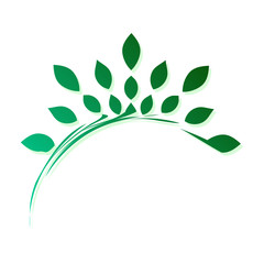 Template for creating a logo in the form of a stylized branch with leaves. Eco style icon. Semicircular dynamic simple element.