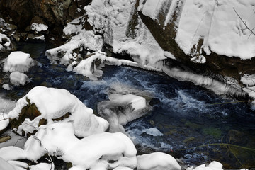 Pure mountain stream at resort on winter day