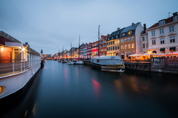 Fototapeta premium Copenhagen Nyhavn Canal view at blue hour, April 2017