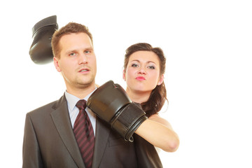 Bride boxing her groom on wedding