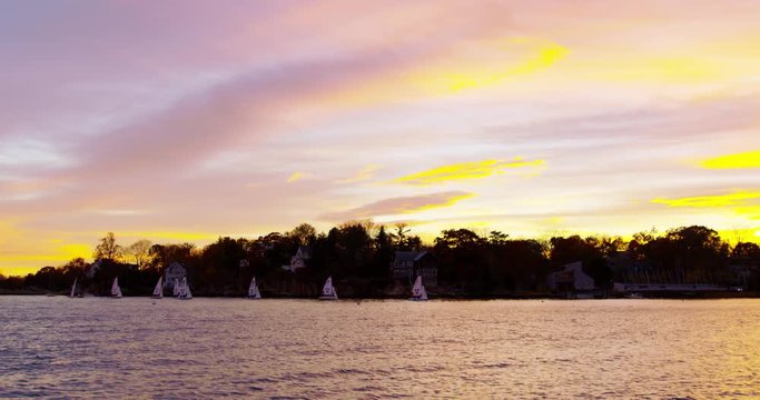  slow motion shot of the Yale Yacht Club in Branford, Connecticut.