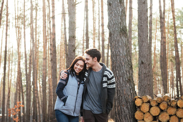 Fototapeta premium couple walking in wood
