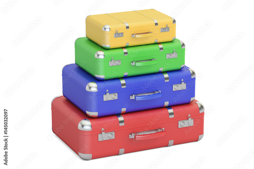 Poster stack of colorful travel suitcases, 3d rendering