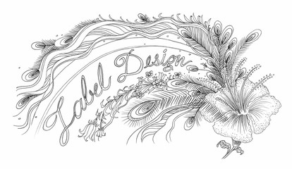 Peacock and Chinese rose label design
