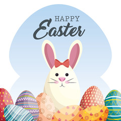 cute rabbit happy easter vector illustration design