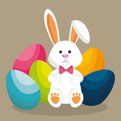 cute rabbit happy easter vector illustration design