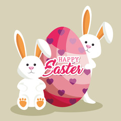 cute rabbit happy easter vector illustration design