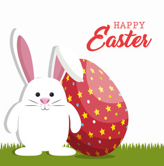 cute rabbit happy easter vector illustration design