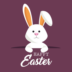 cute rabbit happy easter vector illustration design