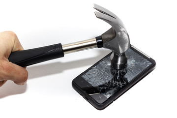 Hammer Shattering Smartphone Screen