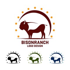 Bison Logo, Bison Ranch Logo, Red Bison Star Design Logo Vector