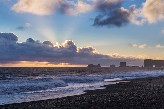 Beautiful sunset in Iceland. Landscape near sea