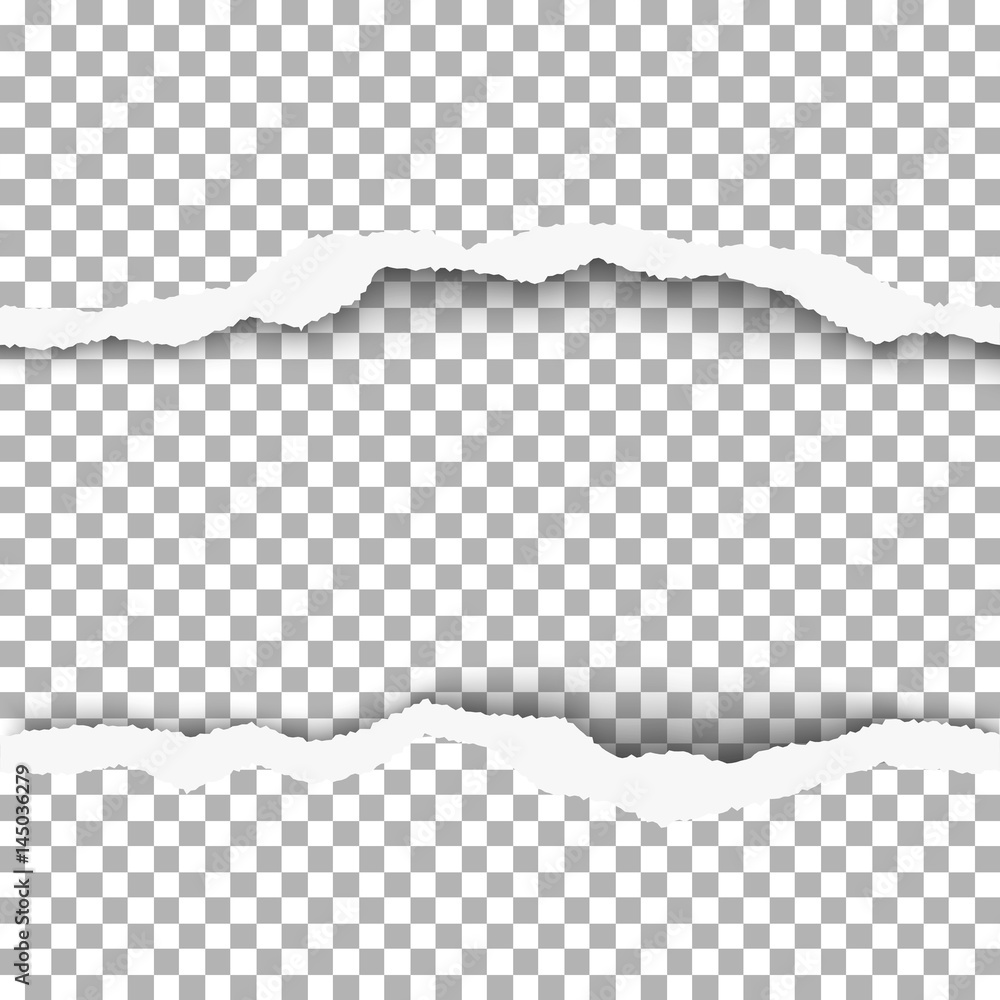 Poster snatched middle of paper with torn edges, soft shadow and space for text. damaged sheet of paper wit