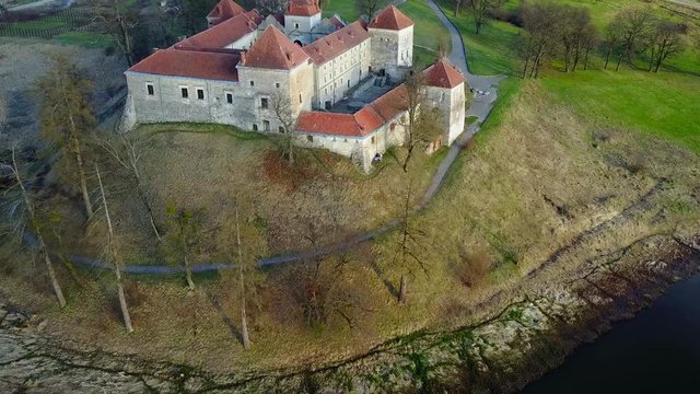 Aerial shooting of the old castle. Svirzh castle