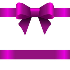 Ribbons purple, bow, white background. Vector illustration