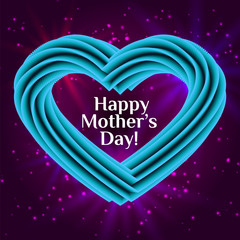 Vector Wallpaper space galaxy background with 3d heart in purple and pink for Mother Woman Valentine day greeting card or poster cover design element