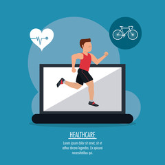 laptop running bike medical technology gadget health care icon. Colorful design. Vector illustration