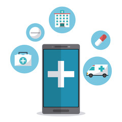 smartphone ambulance pill medicine medical technology gadget health care icon. Colorful design. Vector illustration