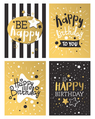 Beautiful birthday invitation card design gold and black colors vector greeting decoration.