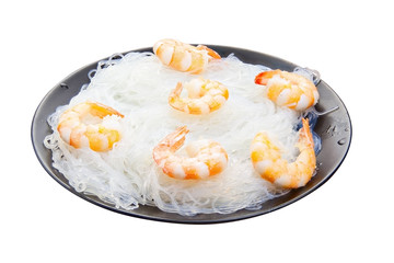 Delicious hot noodles on plate on White background