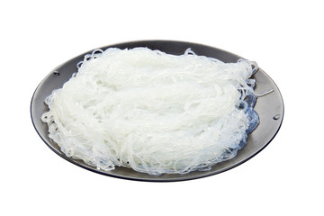 Delicious hot noodles on plate on  White background