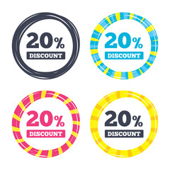 20 percent discount sign icon. Sale symbol.