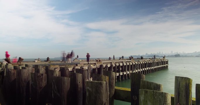 Time lapse of fisherman at Torpedo Wharf near Crissy Field in San Francisco, California.