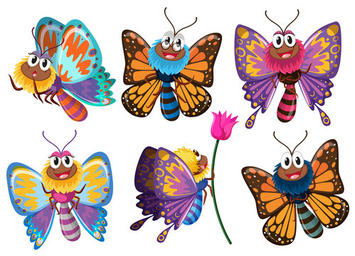 Beautiful butterflies in different actions