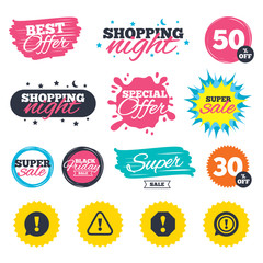 Attention icons. Exclamation speech bubble.