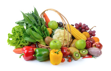 Fototapeta na wymiar vegetables and fruits on white background