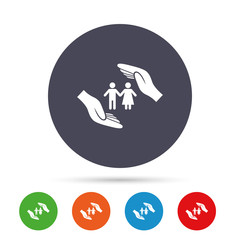 Couple life insurance sign icon. Hands protect.