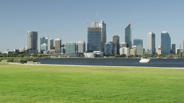 Skyline of the CBD of Perth looking across the Swan River from the South Perth Esplanade