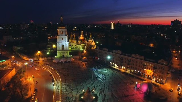 Night aerial view of Saint Sophia Cathedral in Kiev, Ukraine