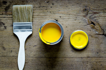 builder work with professional repairing implements set wooden background top view mock-up