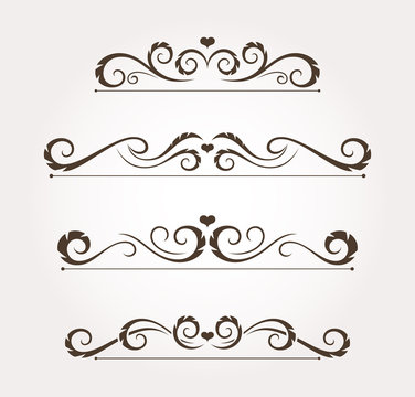 Set of four floral valentine's day design elements and page decoration. Vector illustration