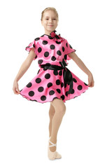 Cute little dancer on white background