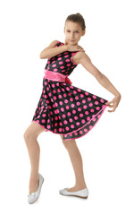 Cute little dancer on white background