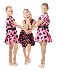 Cute little dancers on white background