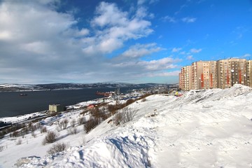  The view of Murmansk city ,Russia from Alyosha Monument