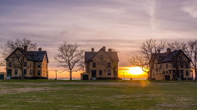 Fort Hancock New Jersey, Sandy Hook, Officers' Row Sunset Timelapse 4K Video