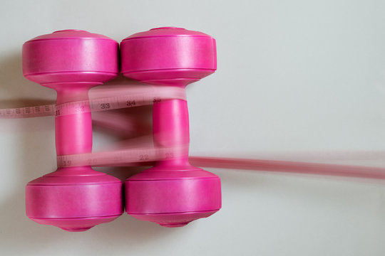 Ladies Pink Dumbells With Measuring Tape