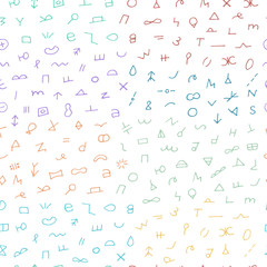 Hand drawn seamless pattern. Random signs.