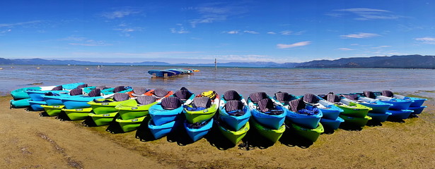 Kayaks on the south shore of Lake Tahoe.