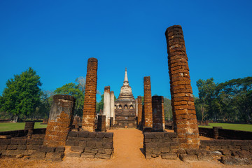 Wat Chang Lom Temple at Si Satchanalai Historical Park, a UNESCO world heritage site, Thailand