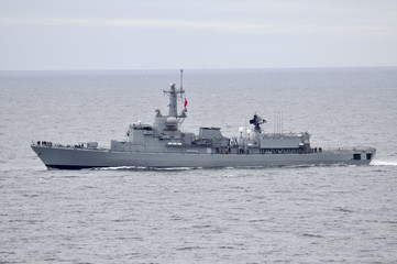 Chilean Frigate on the Sea